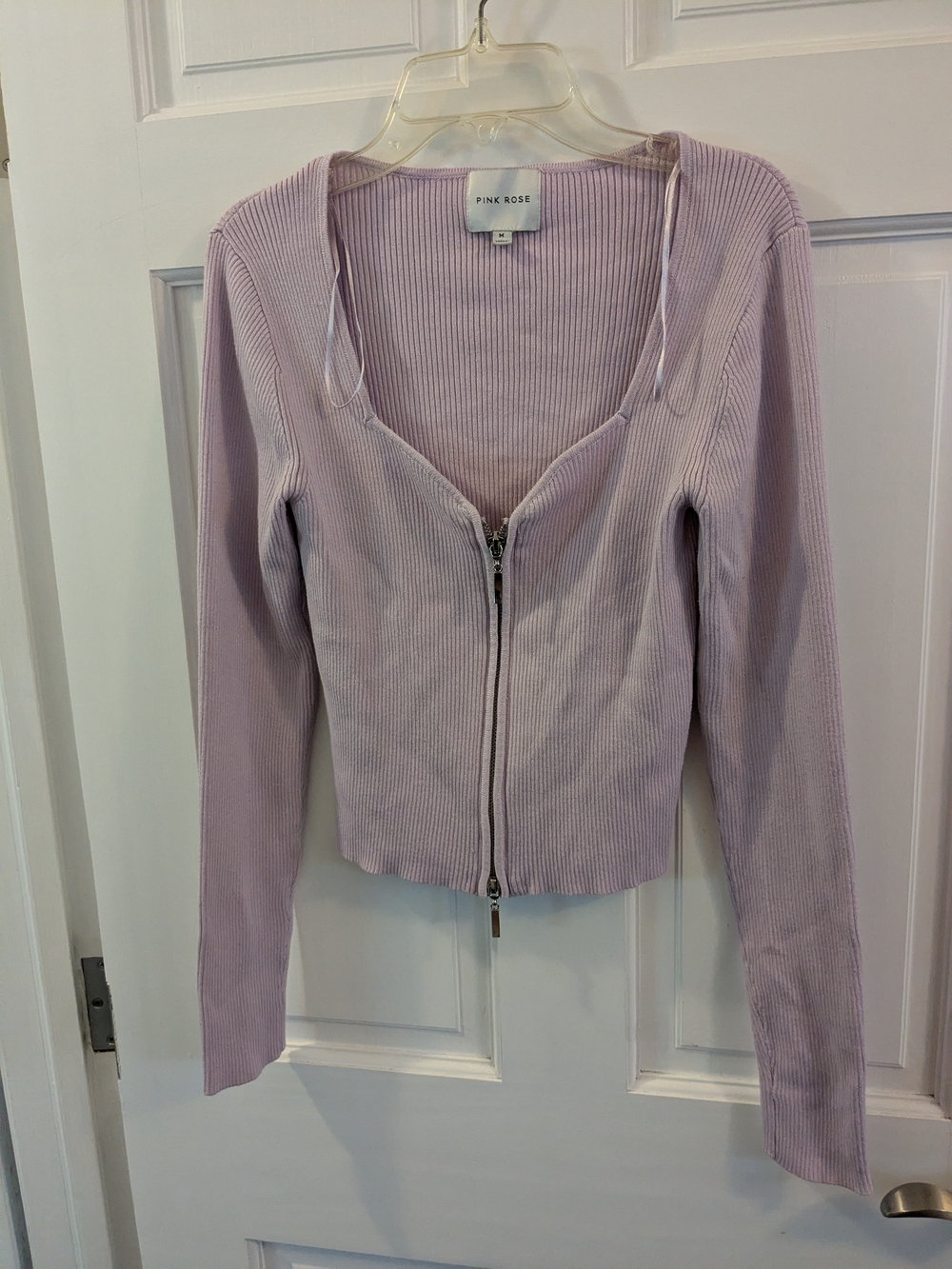 Pink Rose Lilac Ribbed Zip-Front Women's Jacket